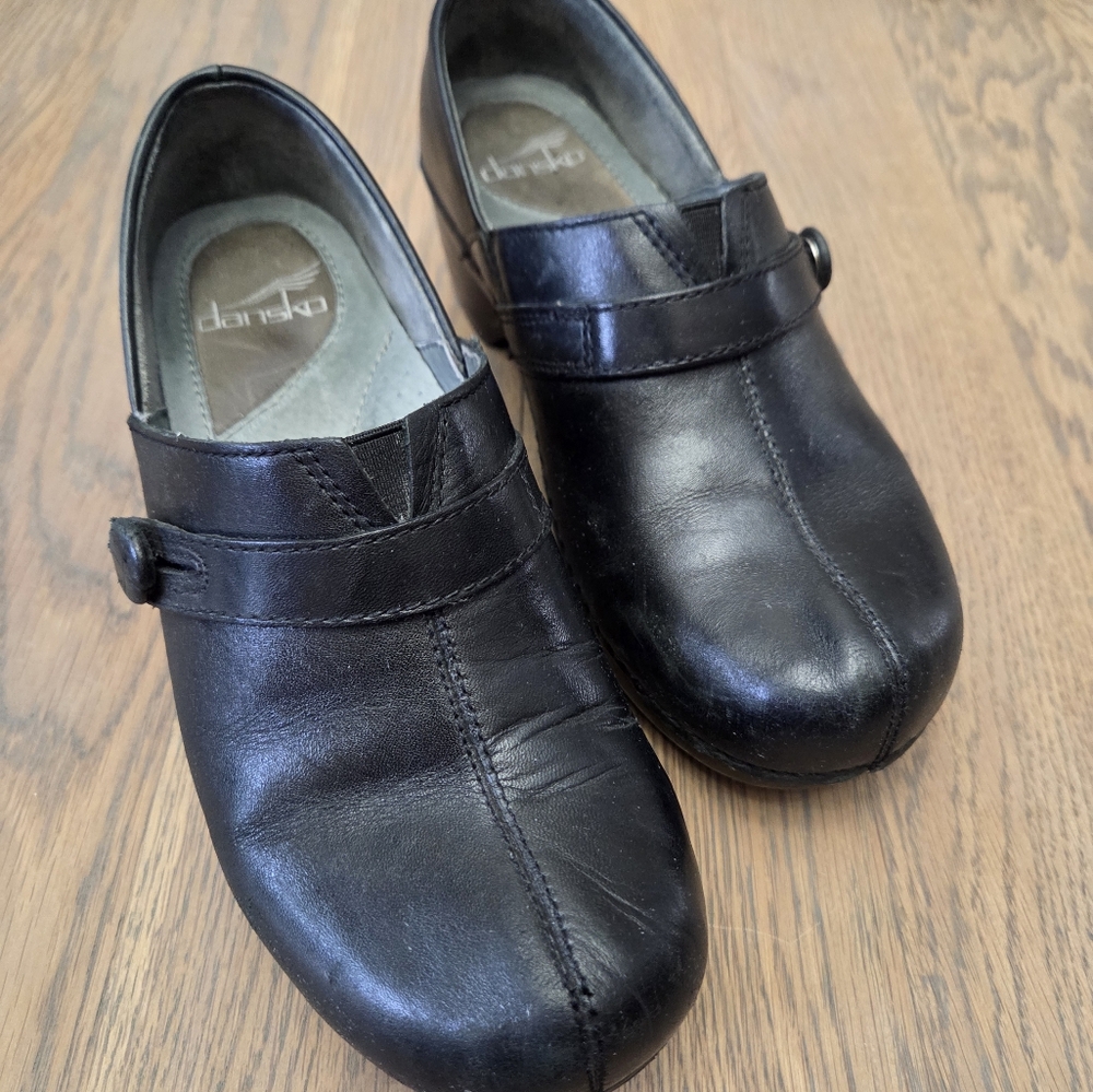 Dansko Black Mules with Accent Strap